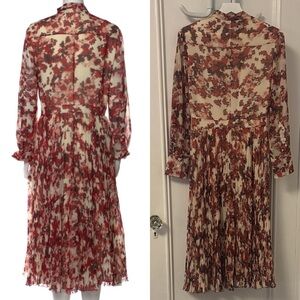 Altuzarra Red and Cream Floral Long Sleeve Dress